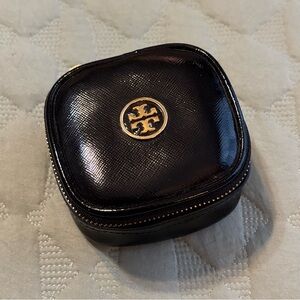 Tory Burch Robinson Jewelry Travel Zipper Case - Black Leather Gold Hardware